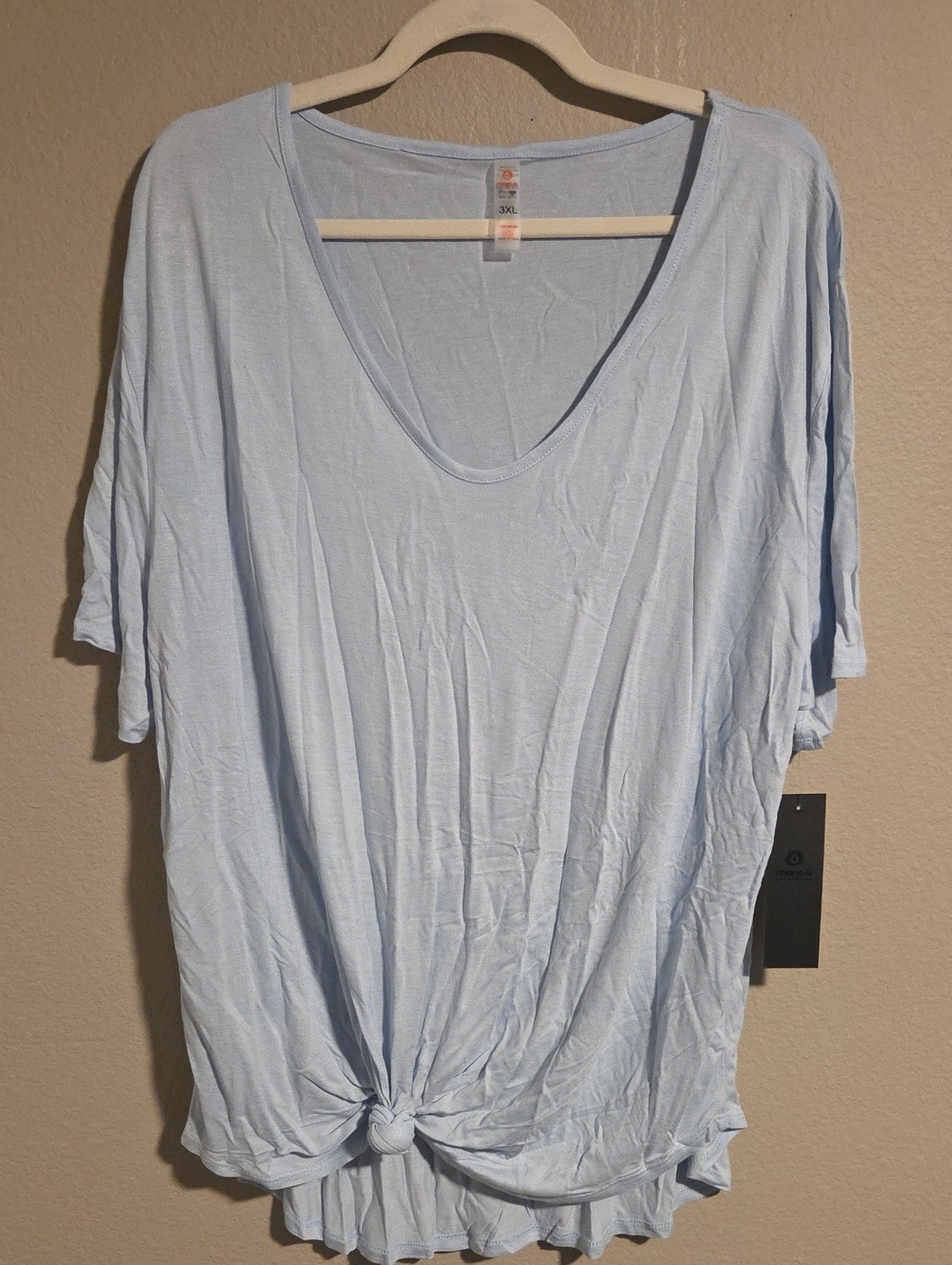 NWT Mono B Light Blue Deep V-Neck Front Knot Top Size 3X